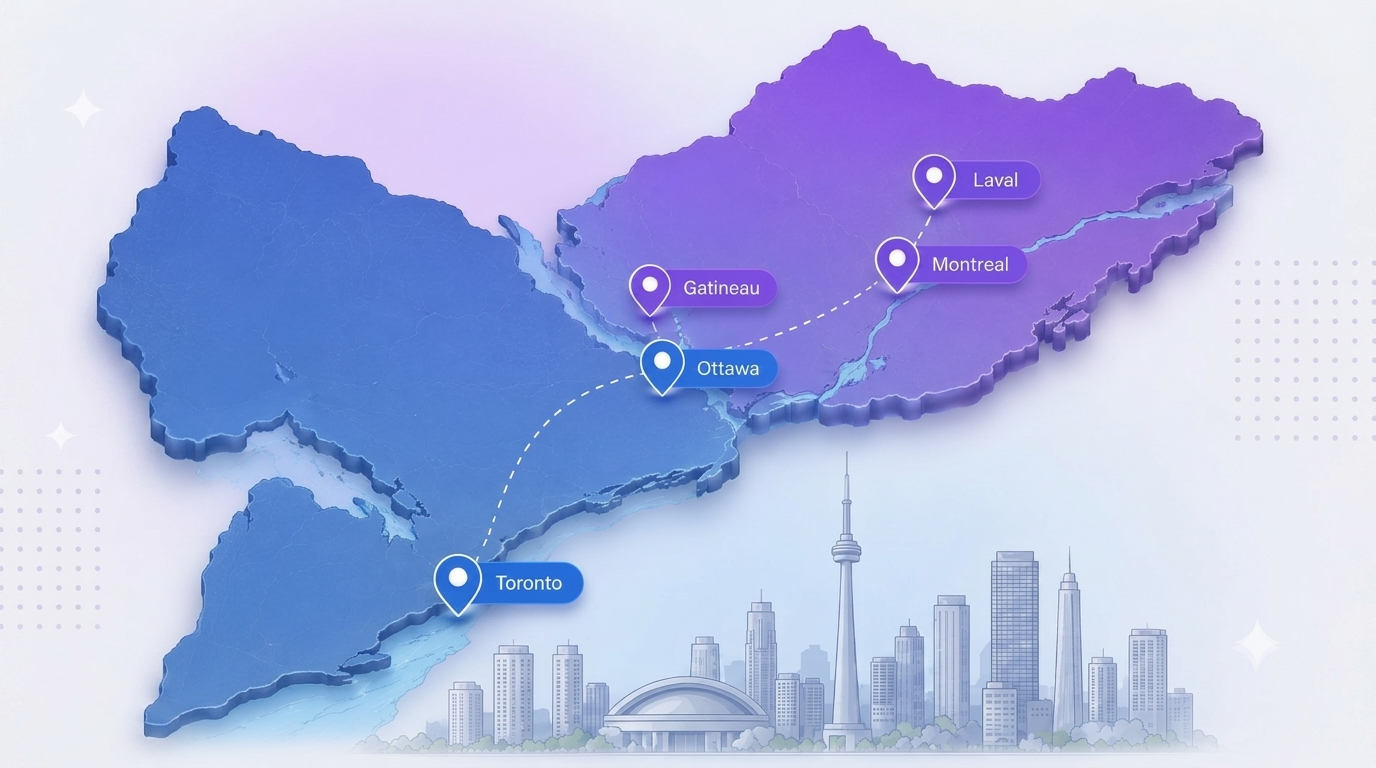Speeda service coverage map for Ottawa, Gatineau, Montreal, Laval, and Toronto GTA